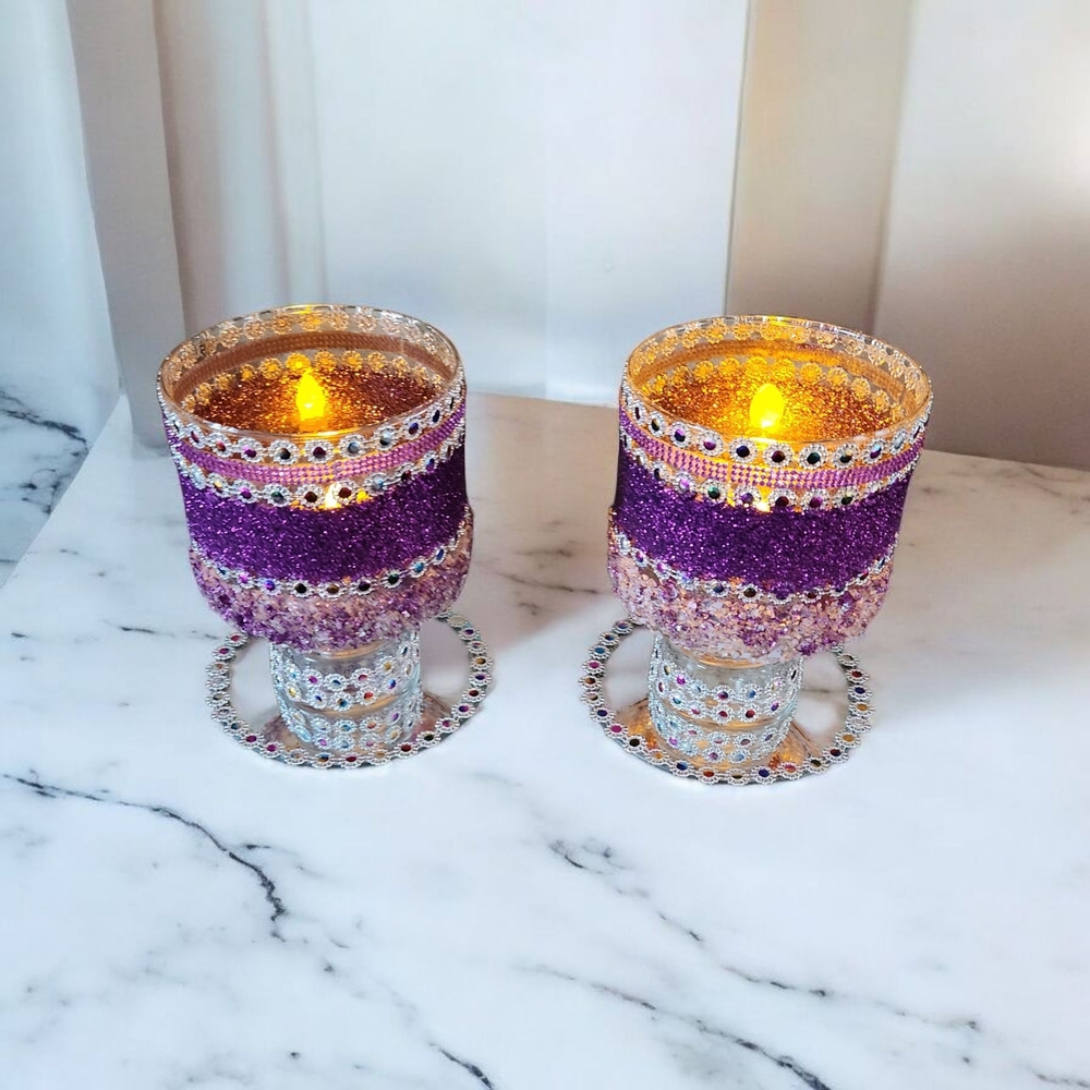 Purple and Silver Candle Holders
